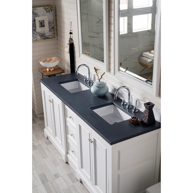 James Martin De Soto 72" Double Vanity Bright White with 3 cm Charcoal Soapstone Quartz Top 825-V72-BW-3CSP