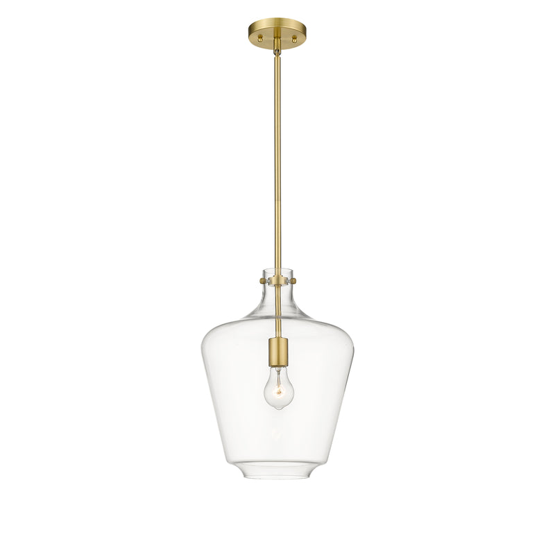 Lowell Mini Pendant shown in the Satin Gold finish with a Clear shade