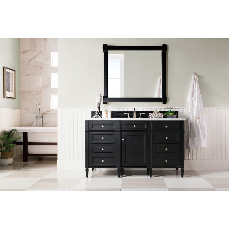 James Martin Brittany 60" Single Vanity Black Onyx with 3 cm Carrara Marble Top 650-V60S-BKO-3CAR