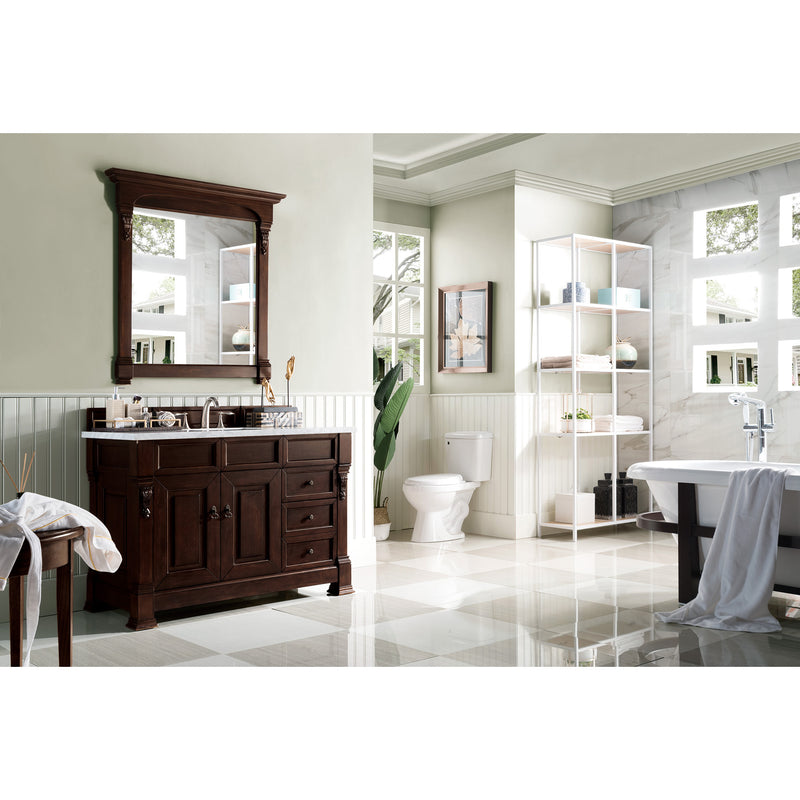 James Martin Brookfield 48" Burnished Mahogany Single Vanity with 3 cm Carrara Marble Top 147-114-5266-3CAR