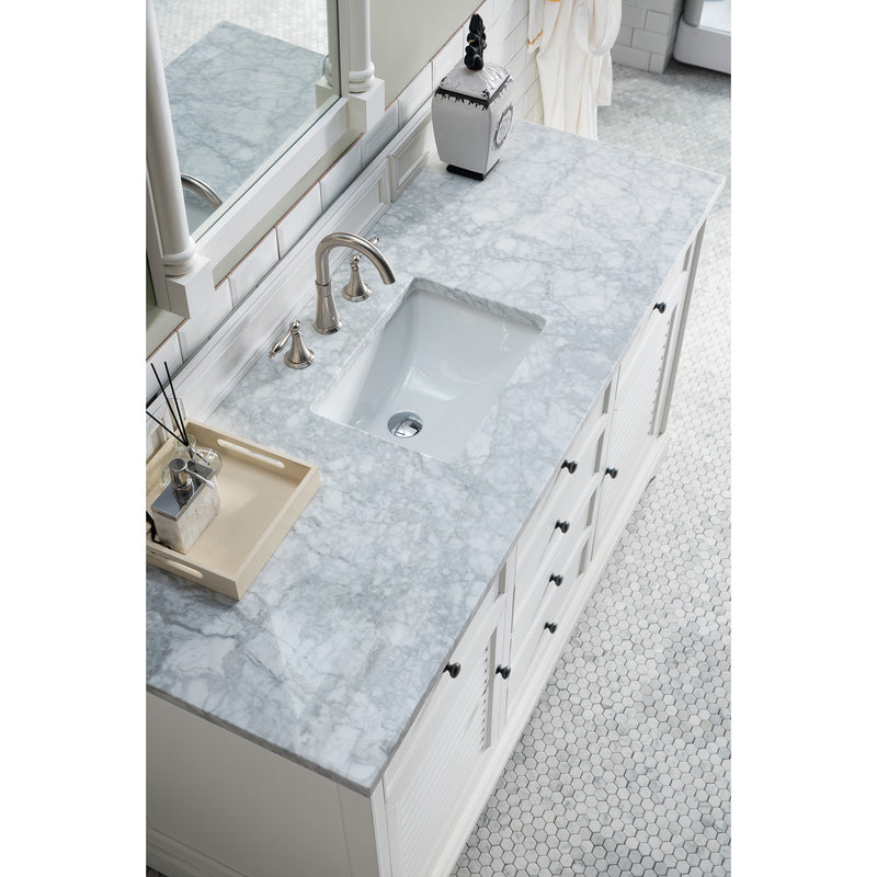 James Martin Savannah 60" Bright White Single Vanity with 3 cm Carrara Marble Top 238-104-V60S-BW-3CAR