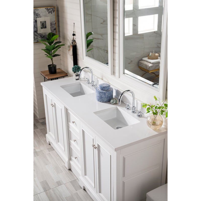 James Martin De Soto 72" Double Vanity Bright White with 3 cm Classic White Quartz Top 825-V72-BW-3CLW