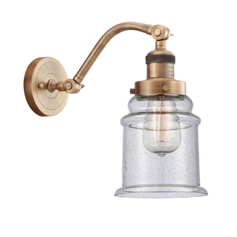 Canton Sconce shown in the Brushed Brass finish with a Seedy shade