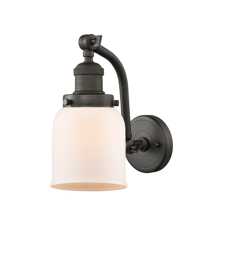 Innovations Lighting Small Bell 1-100 watt 5 inch Oil Rubbed Bronze Sconce with Matte White Cased glass and Solid Brass 180 Degree Adjustable Swivels 5151WOBG51