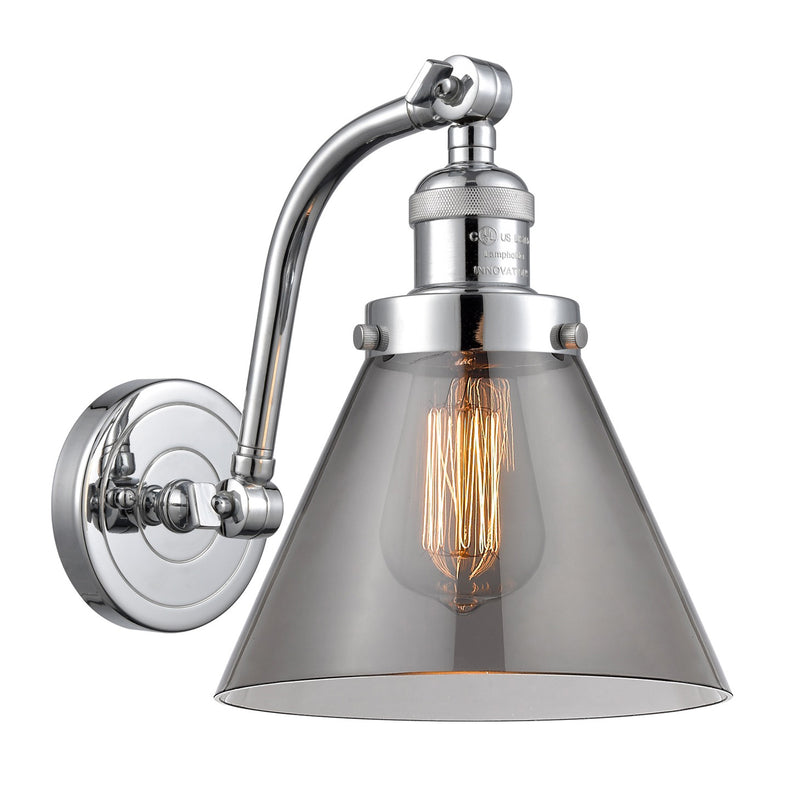 Cone Sconce shown in the Polished Chrome finish with a Plated Smoke shade