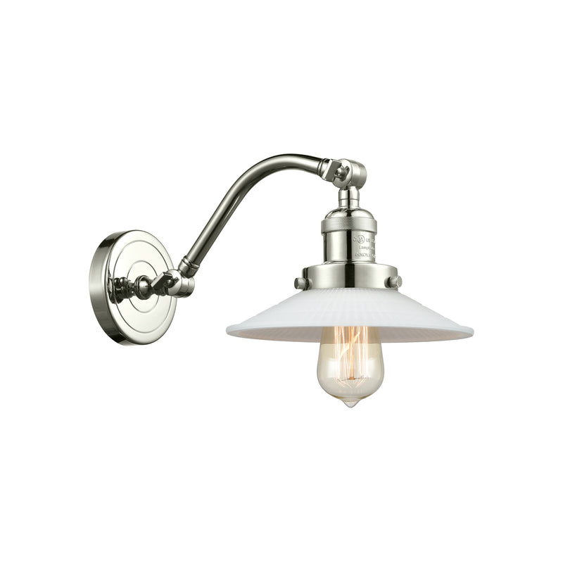 Halophane Sconce shown in the Polished Nickel finish with a Matte White Halophane shade