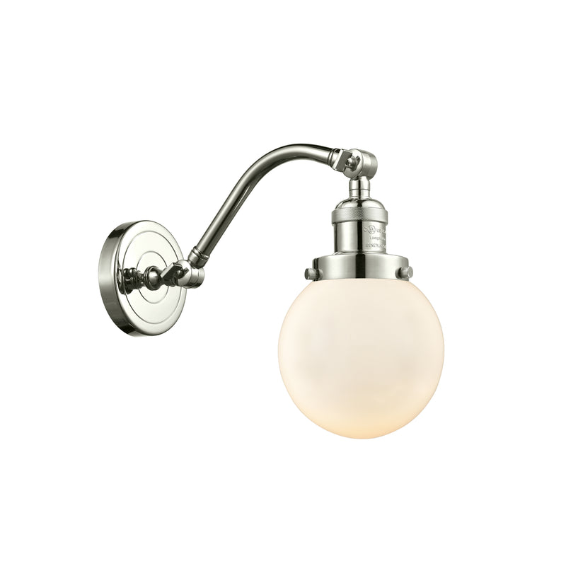 Beacon Sconce shown in the Polished Nickel finish with a Matte White shade