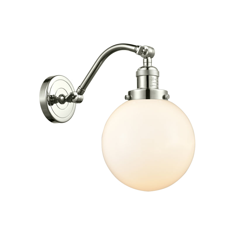 Beacon Sconce shown in the Polished Nickel finish with a Matte White shade