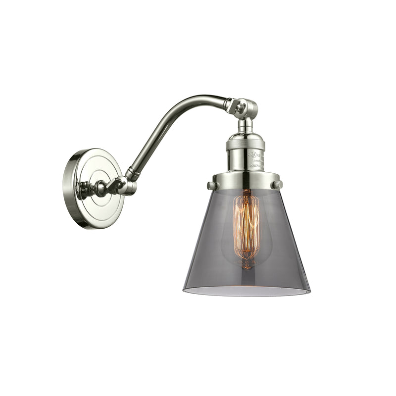 Cone Sconce shown in the Polished Nickel finish with a Plated Smoke shade