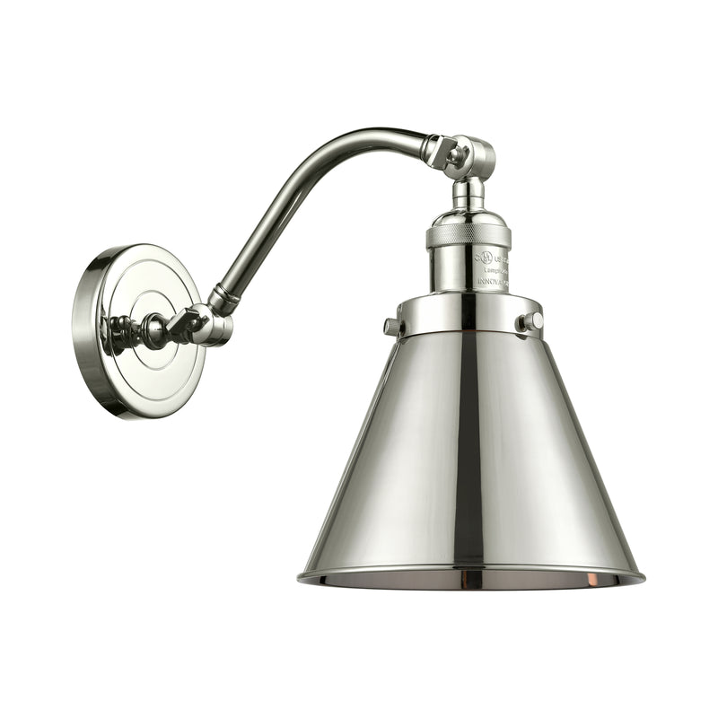 Appalachian Sconce shown in the Polished Nickel finish with a Polished Nickel shade