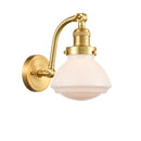 Olean Sconce shown in the Satin Gold finish with a Matte White shade