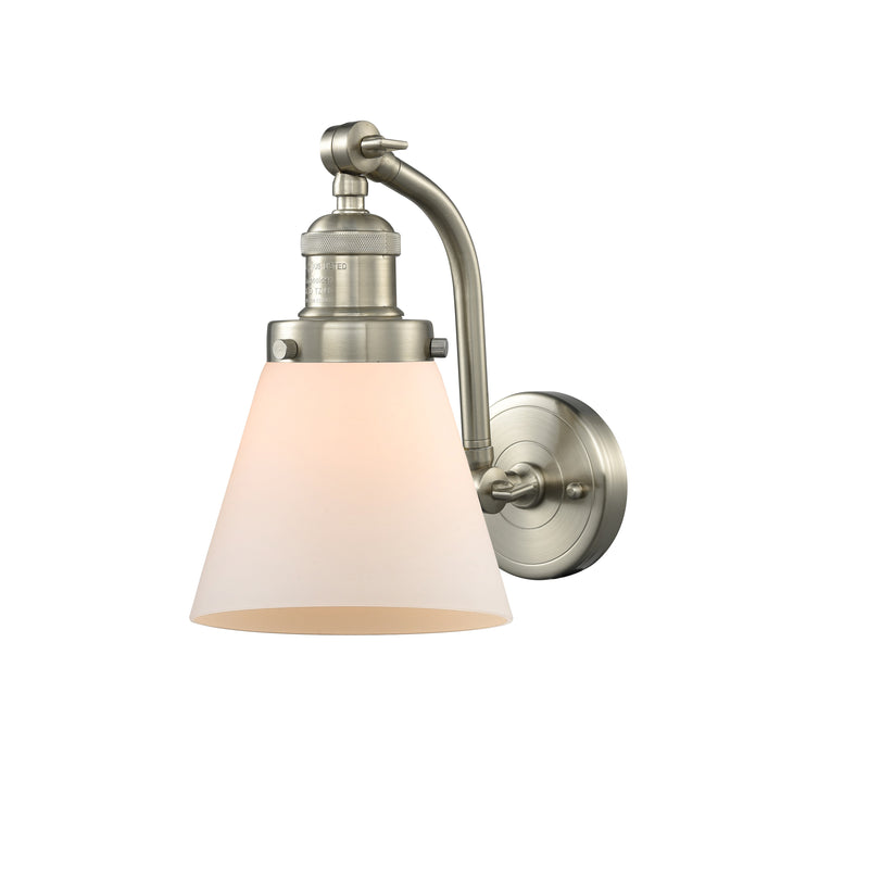 Cone Sconce shown in the Brushed Satin Nickel finish with a Matte White shade