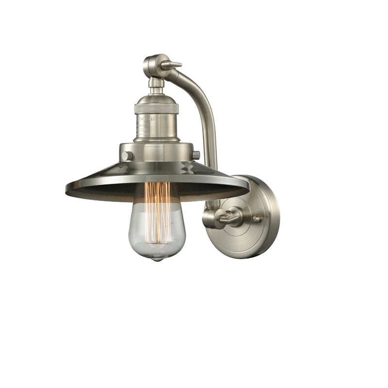 Railroad Sconce shown in the Brushed Satin Nickel finish with a Brushed Satin Nickel shade