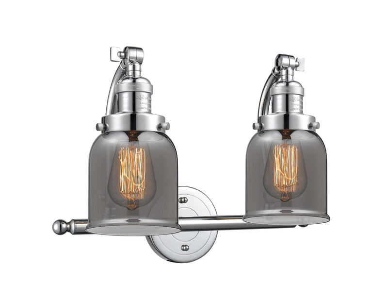 Innovations Lighting Small Bell 2-100 watt 18 inch Polished Chrome Bathroom Fixture with Smoked glass and Solid Brass 180 Degree Adjustable Swivels 5152WPCG53