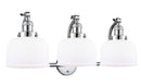 Innovations Lighting Large Bell 3-100 watt 28 inch Polished Chrome Bathroom Fixture with Matte White Cased glass and Solid Brass 180 Degree Adjustable Swivels 5153WPCG71