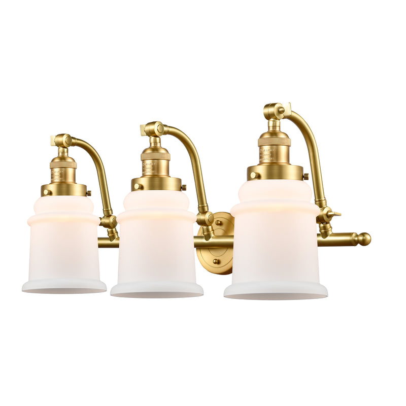 Canton Bath Vanity Light shown in the Satin Gold finish with a Matte White shade