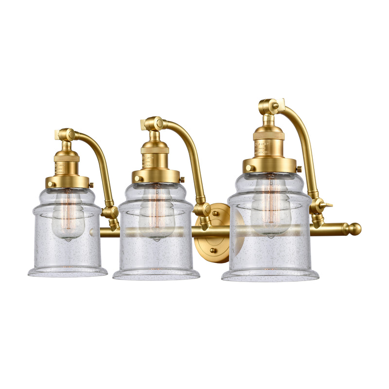 Canton Bath Vanity Light shown in the Satin Gold finish with a Seedy shade