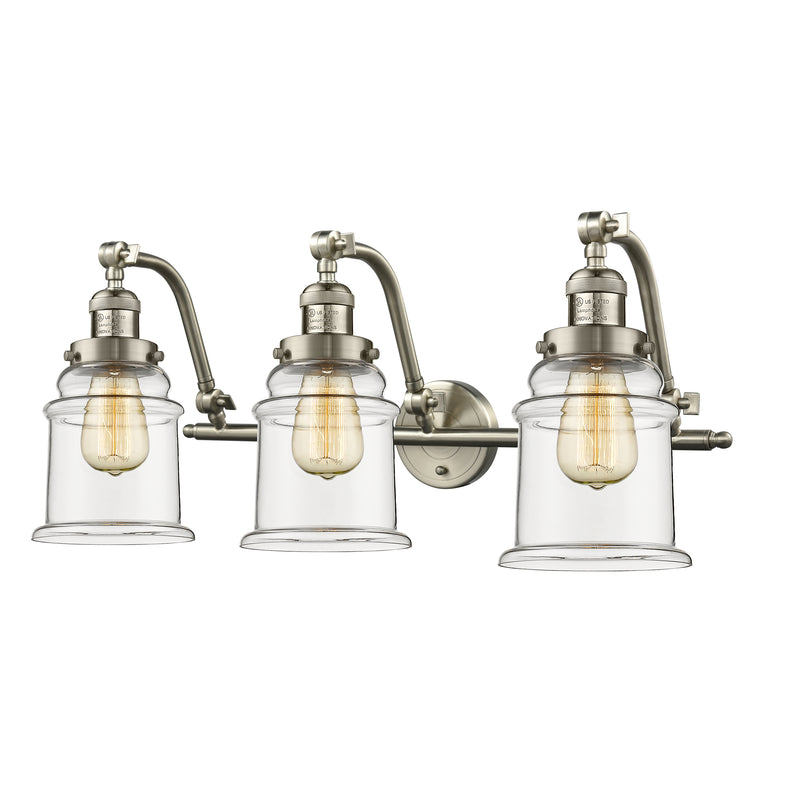 Canton Bath Vanity Light shown in the Brushed Satin Nickel finish with a Clear shade