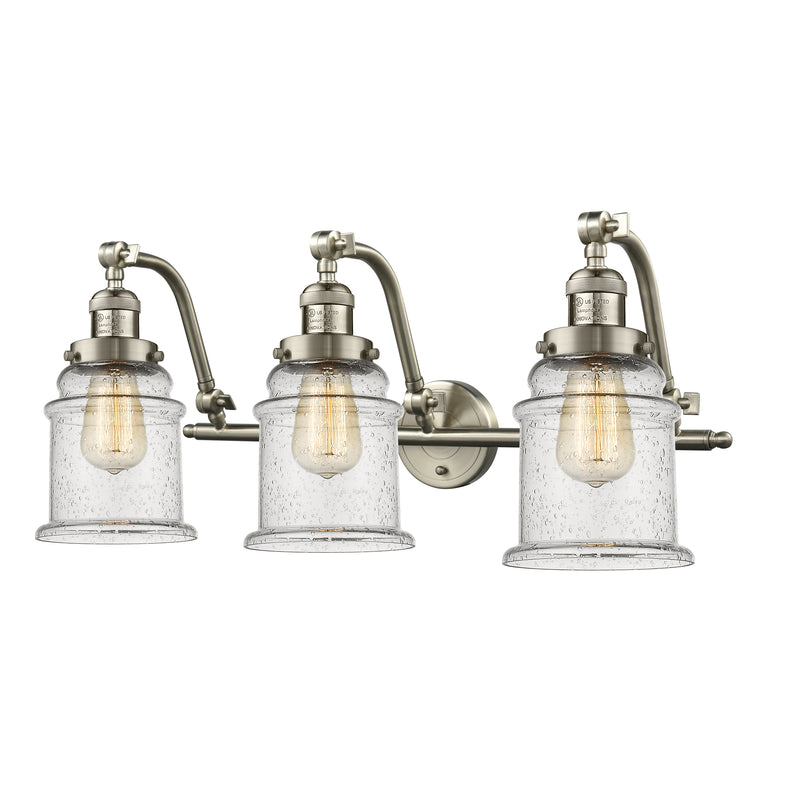 Canton Bath Vanity Light shown in the Brushed Satin Nickel finish with a Seedy shade