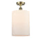 Cobbleskill Semi-Flush Mount shown in the Antique Brass finish with a Matte White shade