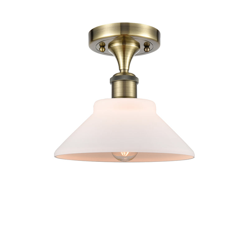 Orwell Semi-Flush Mount shown in the Antique Brass finish with a Matte White shade