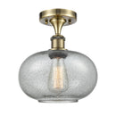 Gorham Semi-Flush Mount shown in the Antique Brass finish with a Charcoal shade