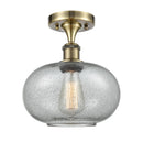 Gorham Semi-Flush Mount shown in the Antique Brass finish with a Charcoal shade