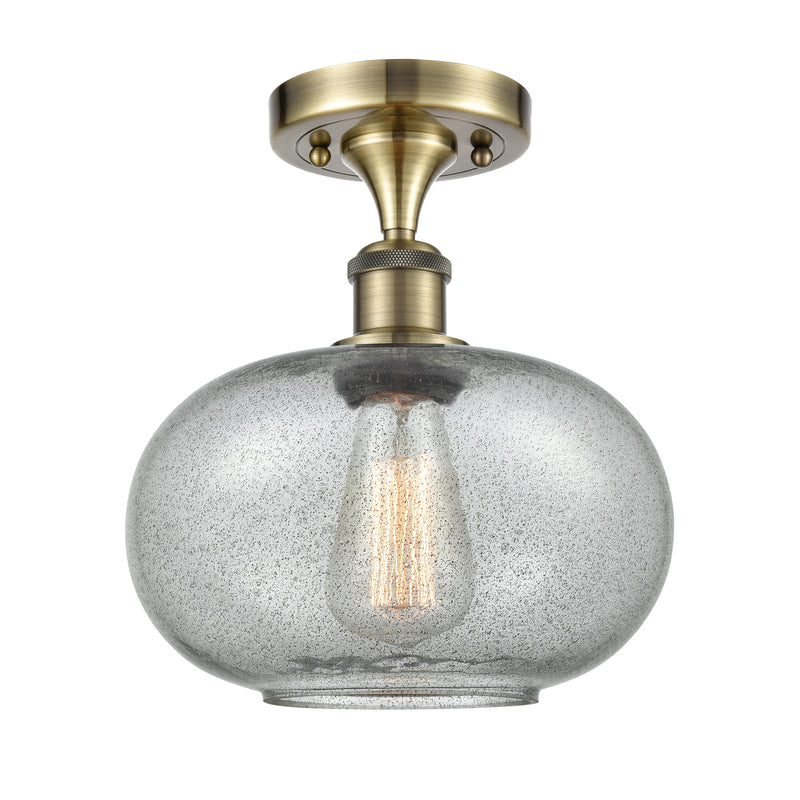 Gorham Semi-Flush Mount shown in the Antique Brass finish with a Charcoal shade