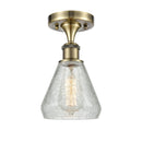 Conesus Semi-Flush Mount shown in the Antique Brass finish with a Clear Crackle shade