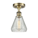 Conesus Semi-Flush Mount shown in the Antique Brass finish with a Clear Crackle shade