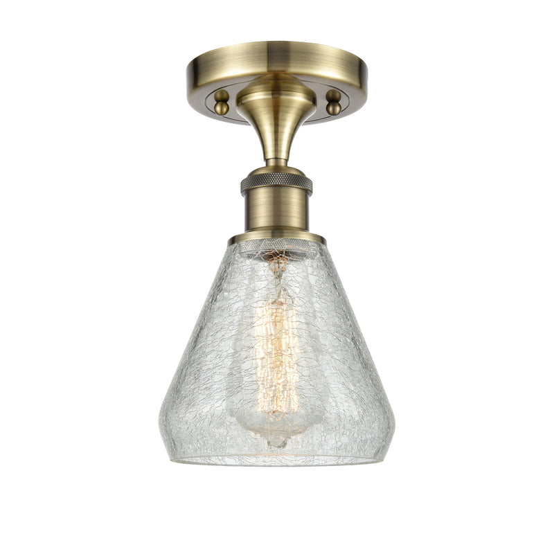 Conesus Semi-Flush Mount shown in the Antique Brass finish with a Clear Crackle shade