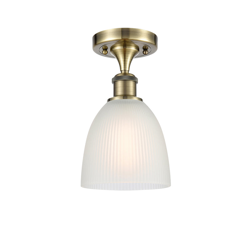 Castile Semi-Flush Mount shown in the Antique Brass finish with a White shade