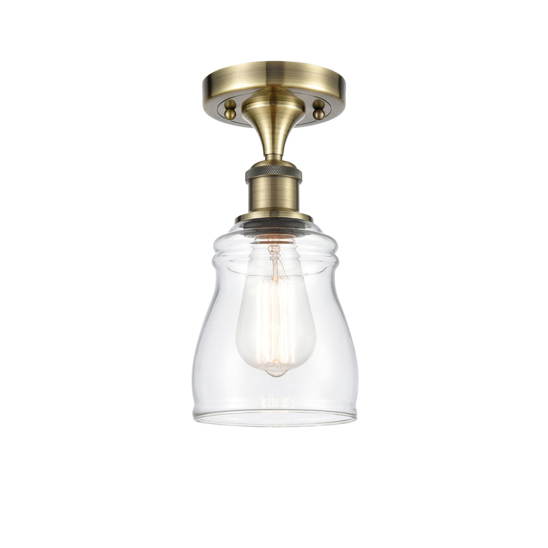 Ellery Semi-Flush Mount shown in the Antique Brass finish with a Clear shade