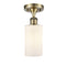 Clymer Semi-Flush Mount shown in the Antique Brass finish with a Matte White shade