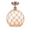 Farmhouse Rope Semi-Flush Mount shown in the Antique Copper finish with a White Glass with Brown Rope shade