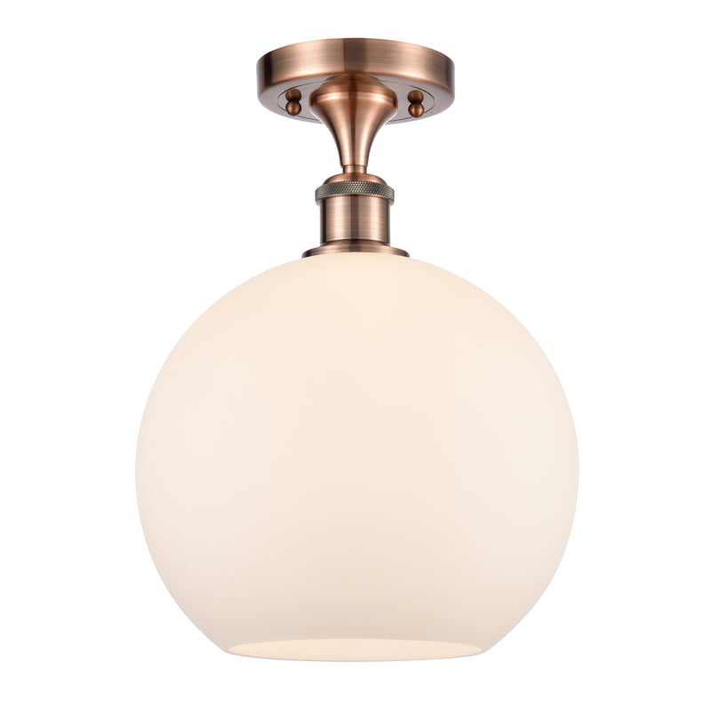 Athens Semi-Flush Mount shown in the Antique Copper finish with a Matte White shade