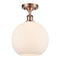 Athens Semi-Flush Mount shown in the Antique Copper finish with a Matte White shade