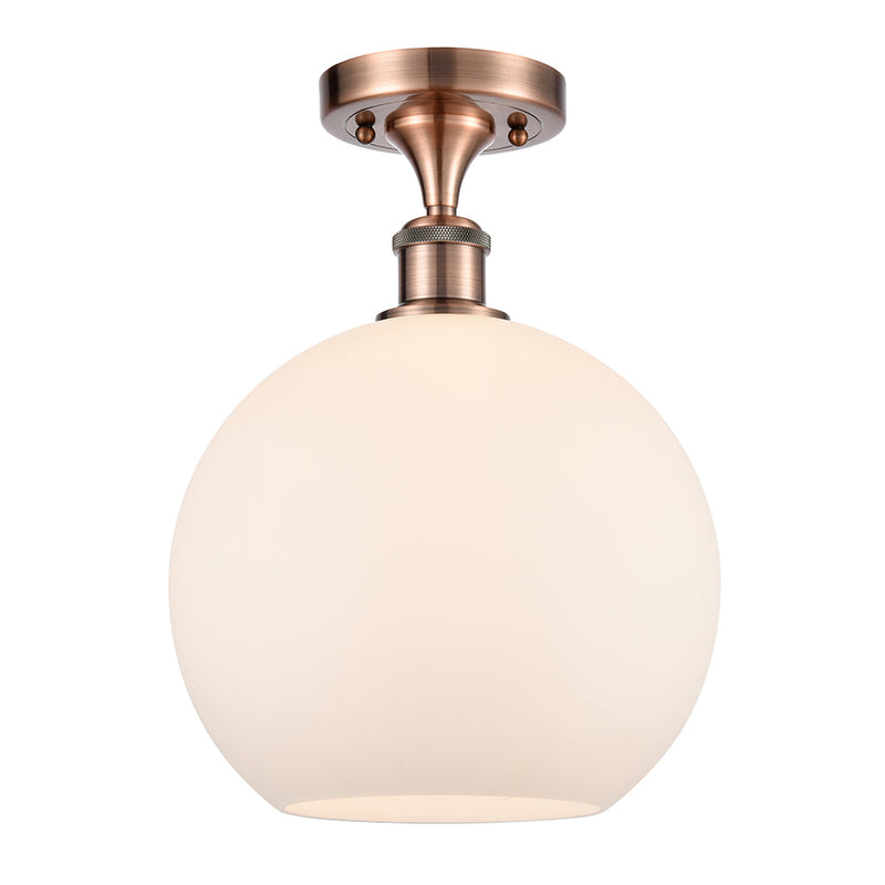 Athens Semi-Flush Mount shown in the Antique Copper finish with a Matte White shade