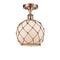 Farmhouse Rope Semi-Flush Mount shown in the Antique Copper finish with a White Glass with Brown Rope shade