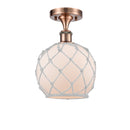 Farmhouse Rope Semi-Flush Mount shown in the Antique Copper finish with a White Glass with White Rope shade