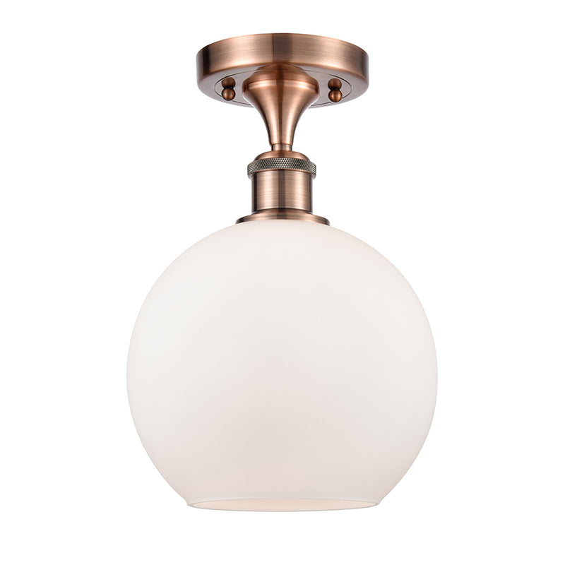 Athens Semi-Flush Mount shown in the Antique Copper finish with a Matte White shade