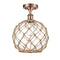 Farmhouse Rope Semi-Flush Mount shown in the Antique Copper finish with a Clear Glass with Brown Rope shade