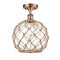 Farmhouse Rope Semi-Flush Mount shown in the Antique Copper finish with a Clear Glass with Brown Rope shade