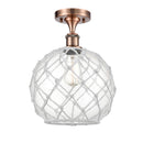 Farmhouse Rope Semi-Flush Mount shown in the Antique Copper finish with a Clear Glass with White Rope shade