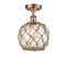 Farmhouse Rope Semi-Flush Mount shown in the Antique Copper finish with a Clear Glass with Brown Rope shade