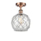 Farmhouse Rope Semi-Flush Mount shown in the Antique Copper finish with a Clear Glass with White Rope shade