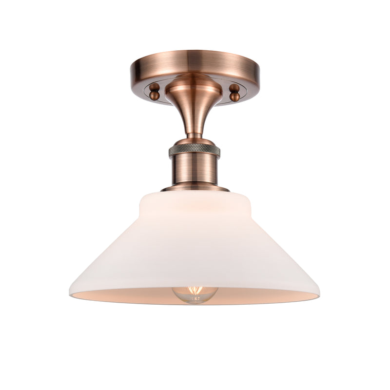 Orwell Semi-Flush Mount shown in the Antique Copper finish with a Matte White shade