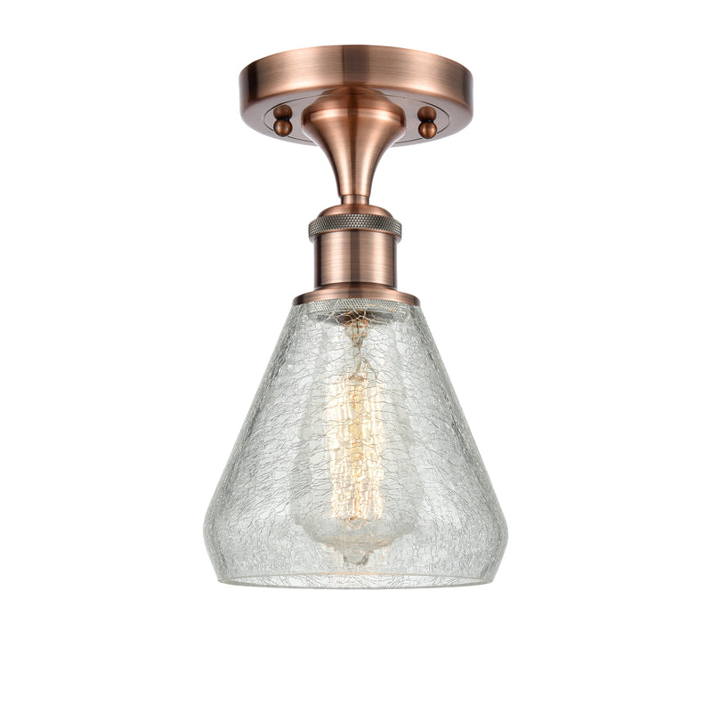 Conesus Semi-Flush Mount shown in the Antique Copper finish with a Clear Crackle shade