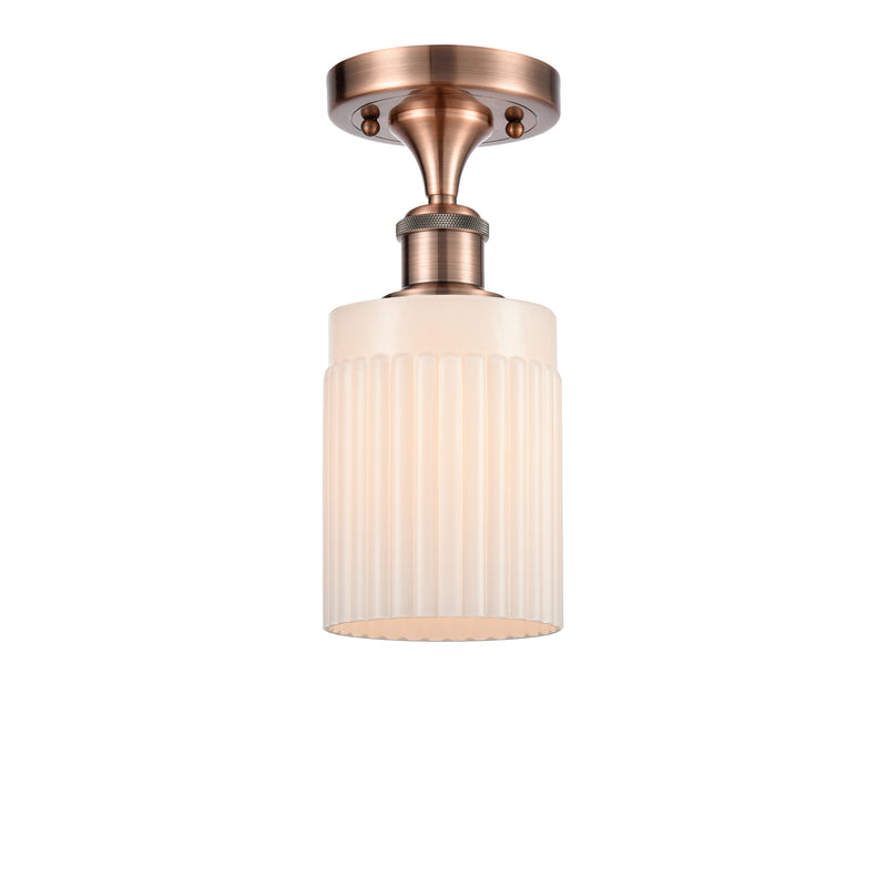 Hadley Semi-Flush Mount shown in the Antique Copper finish with a Matte White shade