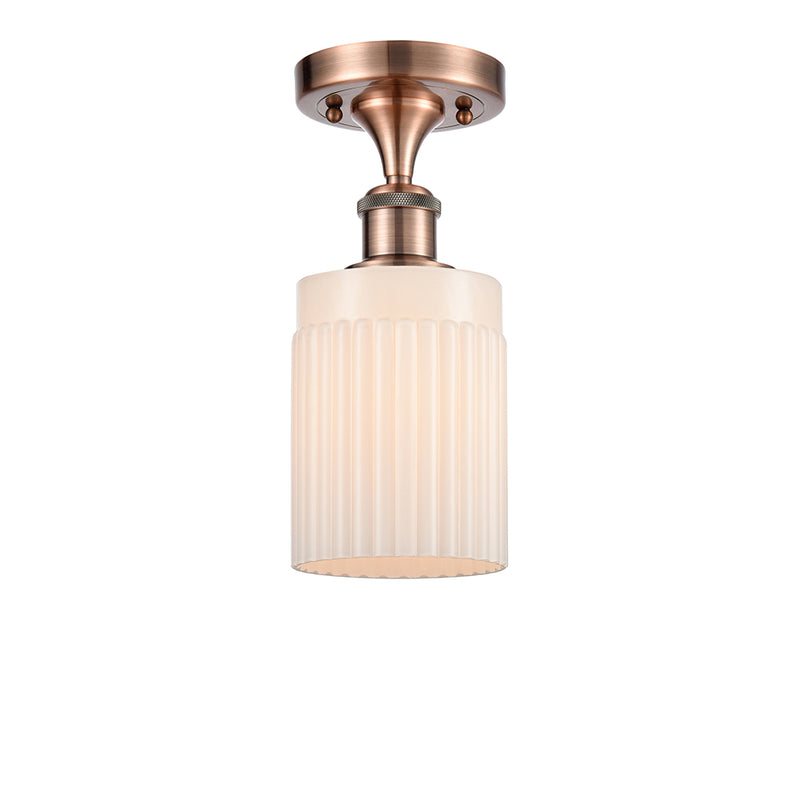 Hadley Semi-Flush Mount shown in the Antique Copper finish with a Matte White shade
